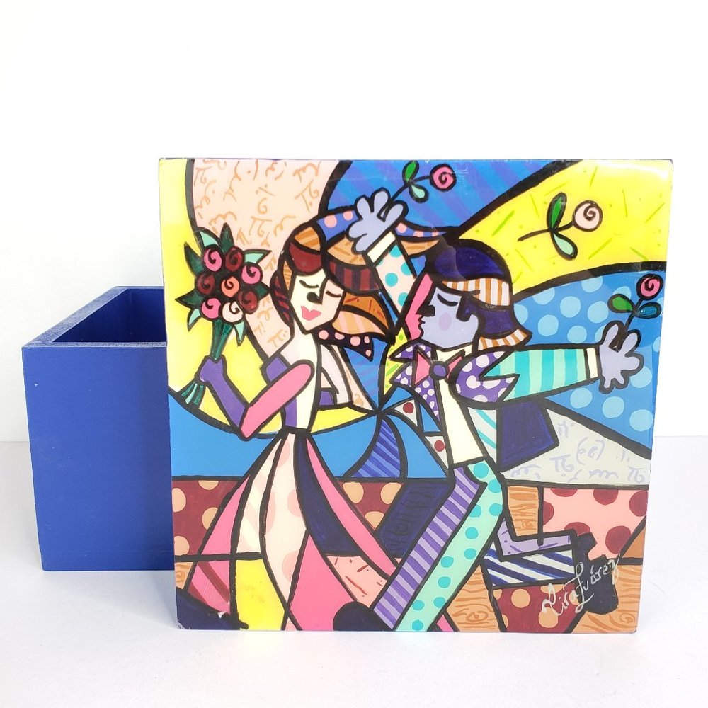 Art print painted wood decor organizer box